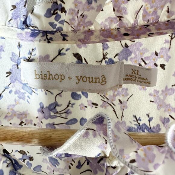 Bishop + Young Camille Flutter Sleeves Blouse Botanical Print Size XL Casual - Picture 3 of 12